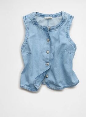 High Neck Denim Vest